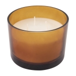Bougie 3 mèches en cire végétale et paraffine dans un verre couleur orange troisième vue