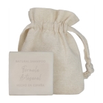 Shampoing végétal en barre solide dans une pochette en coton 40g couleur blanc première vue