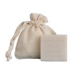 Shampoing végétal en barre solide dans une pochette en coton 40g couleur blanc deuxième vue