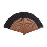 Éventail personnalisé en bois naturel foncé et tissu couleur noir première vue
