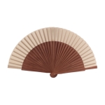 Éventail personnalisé en bois naturel foncé et tissu couleur naturel première vue