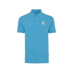 Polo publicitaire en coton recyclé 220 g/m² Iqoniq Yosemite couleur cyan vue avec logo
