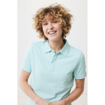 Polo publicitaire en coton recyclé 220 g/m² Iqoniq Yosemite couleur vert menthe cinquième vue avec modèle