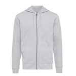 Sweat à capuche personnalisé à zip slim fit 340 g/m2 Iqoniq couleur gris clair chiné