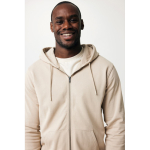 Sweat à capuche personnalisé à zip slim fit 340 g/m2 Iqoniq couleur marron clair cinquième vue avec modèle