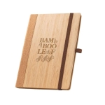 Carnet en bambou et liège avec couverture rigide et porte-stylos A5 couleur naturel image avec logo