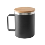 Tasse en acier inoxydable recyclé avec couvercle en bambou, 420ml couleur noir première vue