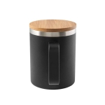 Tasse en acier inoxydable recyclé avec couvercle en bambou, 420ml couleur noir deuxième vue