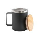 Tasse en acier inoxydable recyclé avec couvercle en bambou, 420ml couleur noir troisième vue