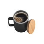 Tasse en acier inoxydable recyclé avec couvercle en bambou, 420ml couleur noir cinquième vue