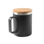 Tasse en acier inoxydable recyclé avec couvercle en bambou, 420ml couleur noir