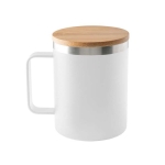 Tasse en acier inoxydable recyclé avec couvercle en bambou, 420ml couleur blanc première vue