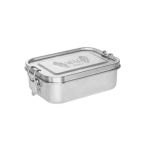 Lunch box en acier inoxydable recyclé avec fermeture latérale, 750ml couleur argenté mat image avec logo