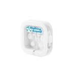 Écouteurs avec microphone et deux paires d'embouts en silicone couleur blanc image avec logo