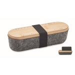 Trousse en feutre RPET à couvercle en bambou avec support de téléphone couleur bois