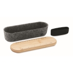 Trousse en feutre RPET à couvercle en bambou avec support de téléphone couleur bois deuxième vue