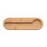 Trousse en feutre RPET à couvercle en bambou avec support de téléphone couleur bois sixième vue