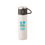 Thermos en acier inoxydable de 420 ml avec bouchon gobelet de 150 ml vue avec zone d'impression