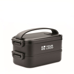 Boîte à lunch en PP recyclé 2 étages à couvercle hermétique 800ml vue avec zone d'impression