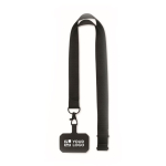 Lanyard en polyester avec attache de sécurité pour le téléphone couleur noir vue avec zone d'impression