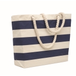 Sac de plage en coton rayé avec anses en corde 220 g/m² couleur bleu