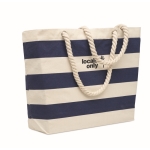 Sac de plage en coton rayé avec anses en corde 220 g/m² couleur bleu vue principale