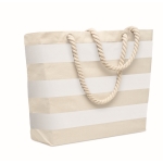 Sac de plage en coton rayé avec anses en corde 220 g/m² couleur blanc