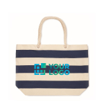 Sac de plage en coton rayé avec anses en corde 220 g/m² vue avec zone d'impression
