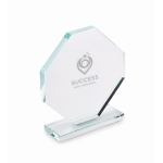Trophée en verre de forme octogonale avec base rectangulaire assortie couleur transparent vue principale