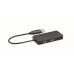 Hub USB en aluminium avec 3 ports et câble d'une longueur de 20 cm couleur noir