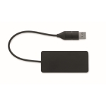 Hub USB en aluminium avec 3 ports et câble d'une longueur de 20 cm couleur noir deuxième vue