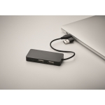 Hub USB en aluminium avec 3 ports et câble d'une longueur de 20 cm couleur noir cinquième vue photographique