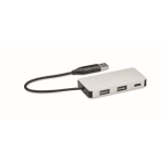 Hub USB en aluminium avec 3 ports et câble d'une longueur de 20 cm couleur argenté