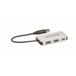 Hub USB en aluminium avec 3 ports et câble d'une longueur de 20 cm couleur argenté vue principale
