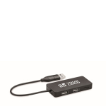 Hub USB en aluminium avec 3 ports et câble d'une longueur de 20 cm vue avec zone d'impression