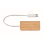 Hub USB en bambou avec 3 ports et câble d'une longueur de 20 cm couleur bois deuxième vue