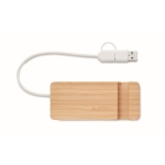 Hub USB en bambou avec 4 ports et câble d'une longueur de 20 cm couleur bois troisième vue