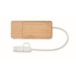 Hub USB en bambou avec 4 ports et câble d'une longueur de 20 cm couleur bois quatrième vue
