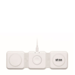 Station de charge sans fil pliable en ABS avec 3 points de charge 15 W couleur blanc vue avec zone d'impression