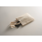 Mini sac cadeau en coton avec des anses courtes colorées, 140 g/m² couleur beige troisième vue photographique