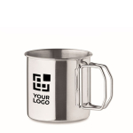 Mug en acier inoxydable avec anse pliable et capacité de 330 ml vue avec zone d'impression