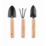 Set de 3 outils de jardinage dans une pochette en feutre RPET couleur noir troisième vue