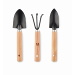 Set de 3 outils de jardinage dans une pochette en feutre RPET couleur noir troisième vue principale