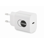 Chargeur rapide et adaptateur mural UE à 2 pôles et connexion type-C couleur blanc vue principale