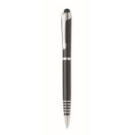 Stylo bille à rotation en aluminium recyclé avec stylet et mine bleue couleur noir