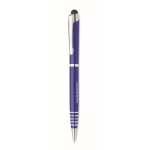 Stylo bille à rotation en aluminium recyclé avec stylet et mine bleue couleur bleu vue principale