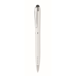 Stylo bille à rotation en aluminium recyclé avec stylet et mine bleue couleur blanc