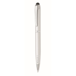Stylo bille à rotation en aluminium recyclé avec stylet et mine bleue couleur argenté
