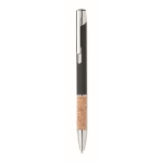 Stylo à bouton poussoir en aluminium avec détail en liège à mine bleue couleur noir