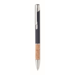 Stylo à bouton poussoir en aluminium avec détail en liège à mine bleue couleur bleu